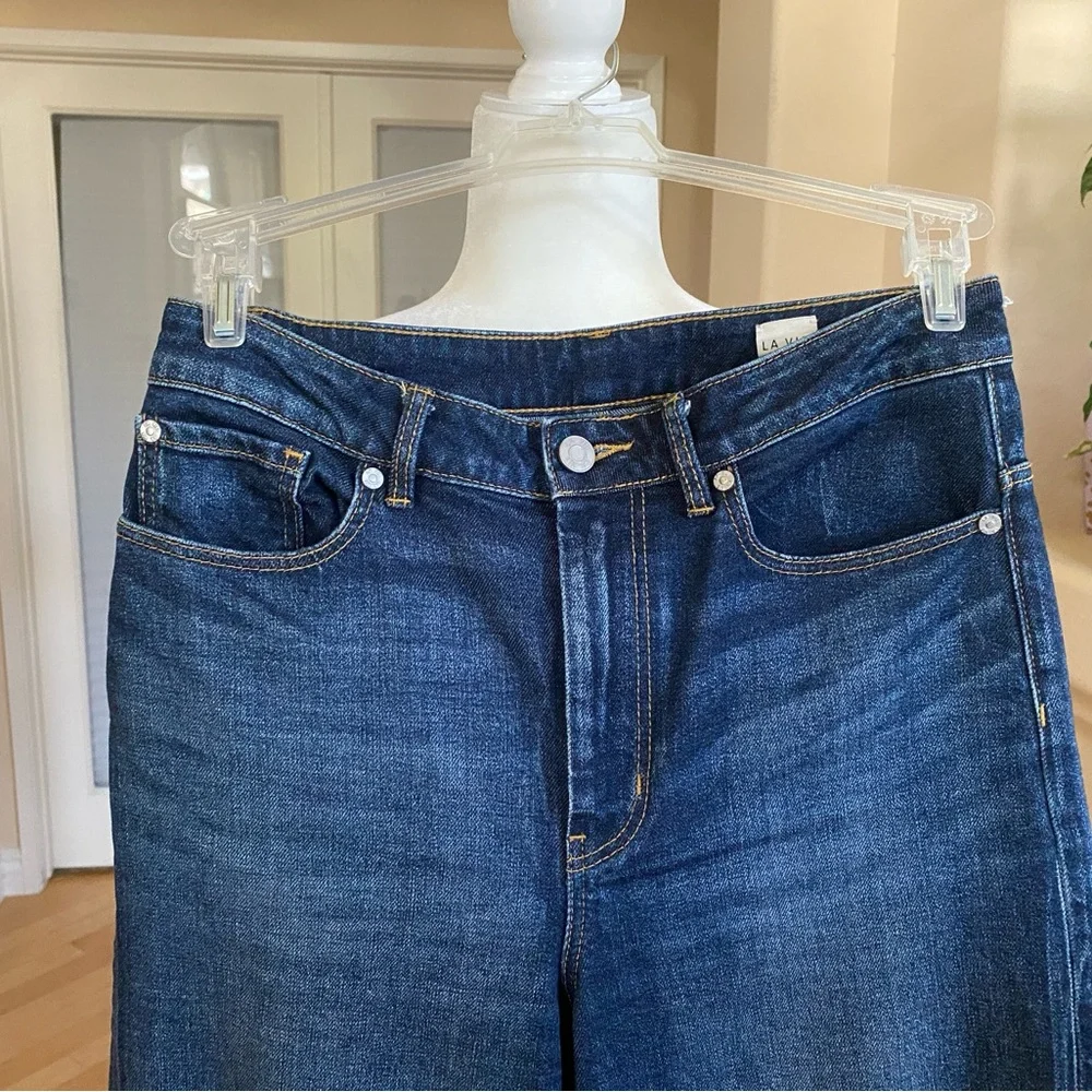 La Vie Rebecca Taylor High Rise Cropped Raw Hem Blue Jeans - Picture 2 of 8